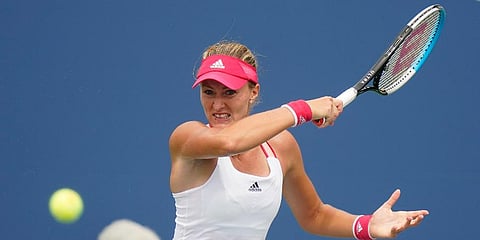 Kristina Mladenovic returns a shot to Haley Baptiste during the first round of the US Open. (Photo | AP)