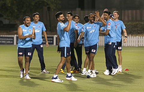 Delhi Capitals players during a training sessio. (Twitter Photo)