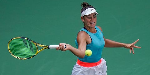 Jennifer Brady returns a shot to Yulia Putintseva during the quarterfinals of the US Open. (Photo | AP)