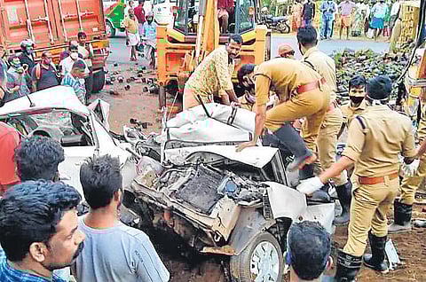 Police officers and local residents at the accident spot.