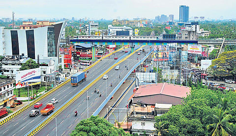 Vehicles streaming through the Vyttila flyover after it was opened to traffic