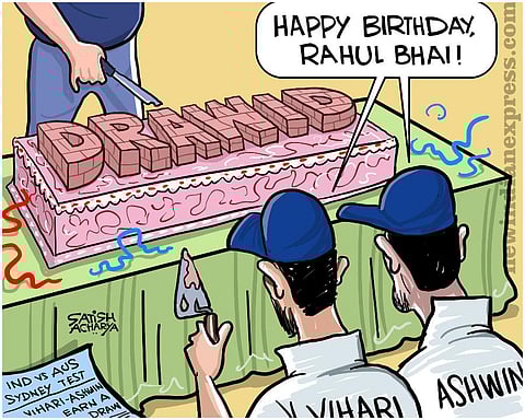 Rahul Dravid turned 48 on Monday. And he had a surprise 'gift' delivered all the way from Sydney as Hanuma Vihari and R Ashwin did their best to impersonate The Wall.