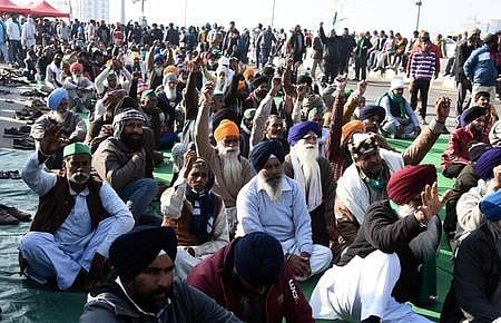 Farmers during their agitation against farm laws at Ghazipur border in New Delhi two years ago