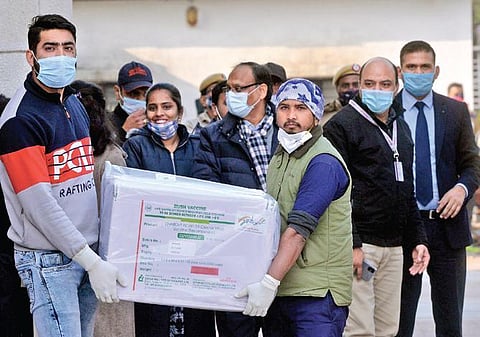 A batch of Covid vaccine is shifted at RGSSH on Tuesday. (Photo | Parveen Negi/EPS)