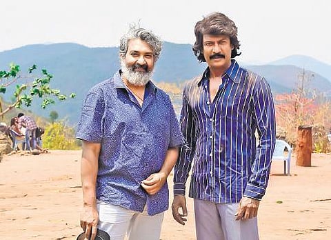 Director SS Rajamouli (L) with actor Samuthirakani (R)