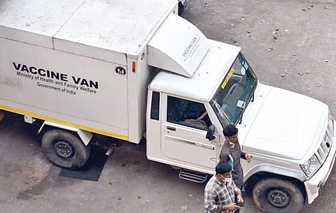 (For representational purposes) Vaccines being transported to the Yellamma Dasappa Hospital in Bengaluru for storage on Wednesday | Nagaraja Gadekal