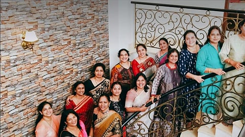 The last group photo clicked by alumini of St Pauls convent Davangere on Friday before moving to Goa.