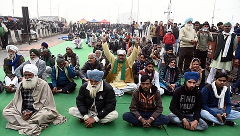 Farmers during their ongoing agitation against new farm laws at Ghazipur border in New Delhi. (Photo | Parveen Negi/EPS)