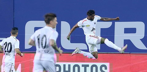 Deshorn Brown, brought in from Bengaluru FC, was introduced at the start of the second half and he doubled NorthEast's advantage with a calm finish. (Photo | Twitter/@NEUtdFC)