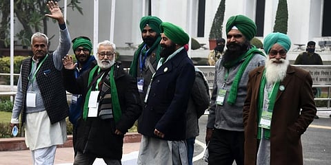 Farmers delegation coming out after after the ninth round of talks between the farmer leaders and the Centre at Vigyan Bhawan in New Delhi. (Photo | Parveen Negi, EPS)