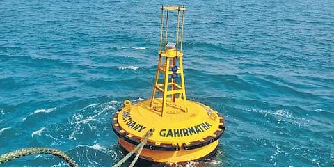 A buoy put up by Forest department at Gahirmatha.