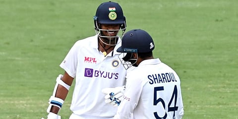 India's Shardul Thakur and Washington Sundar during a fourth test match between India and Austrlaia, in Gabba. (Photo | ANI)