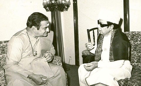 NT Rama Rao, Former CM of Andhra Pradesh with then Tamil Nadu Chief Minister M G Ramachandaran. (File Photo | EPS)