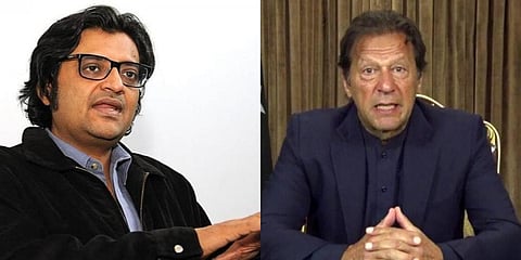 Indian Republic TV's co-owner and editor in chief Arnab Goswami (L) and Pakistan PM Imran Khan (R)
