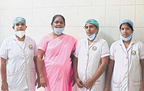 Nurses at the Institute of Obstetrics and Gynaecology and Government Hospital for Women and Children, Egmore, in Chennai on Monday | Sri Loganathan V