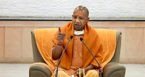 Uttar Pradesh CM Yogi Adityanath addresses media at his official residence. (File Photo | PTI)