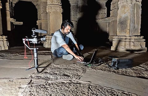 Jay Alani while investigating at the Kiradu Historical Temple, Rajasthan, on which episode — The Legend of Teh Rock Temple from Ansuna Sach is based.