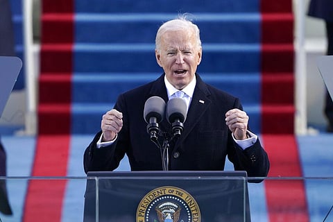 President Joe Biden speaks during the 59th Presidential Inauguration at the U.S. Capitol in Washington, Wednesday, Jan. 20, 2021. (Photo | AP)