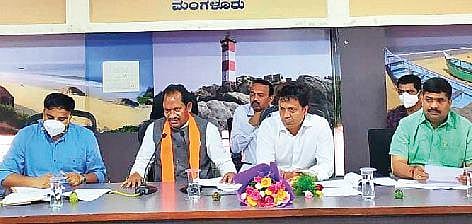 Animal Husbandry Minister Prabhu  Chauhan chairs a review meeting of his department in Mangaluru on Tuesday