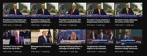 YouTube last week suspended Trump's channel 'for at least seven days'. (Screengrab of Trump's YouTube channel)