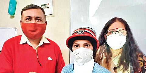 Dr Haresh Gupta, Head, Medical, Cankids Kidscan; cancer survivor Gaurav Garg and Meena Abrol, Head, Education, Cankids Kidscan at the launch of online Canshala