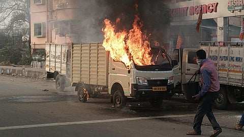 Vehicle torched by BJP workers in Bengal. (Photo| Special arrangement)