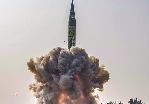 Abdul Kalam Island Agni V a long-range surface-to-surface Nuclear Capable Ballistic missile is successfully launched at the Abdul Kalam Island off the coast of Odisha Monday Dec. 10 2018. (Photo | PTI