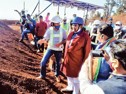Union Minister of State for Steel Faggan Singh Kulaste at the Barsuan mine of SAIL