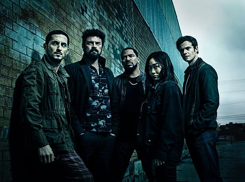 Jack Quaid (First from right) from a scene in 'The Boys'. (Photo | Twitter, @theboystv)