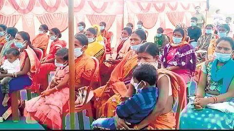 Tribals at the public hearing of Bharatmala Project in Jeypore on Thursday