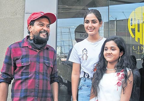 Director Prajesh Sen and actor Samyuktha Menon after watching ‘Vellam’ in Kochi  on Friday | A Sanesh