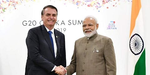PM Narendra Modi with Brazil president Jair Bolsonaro (Photo| Twitter/ PMO India)