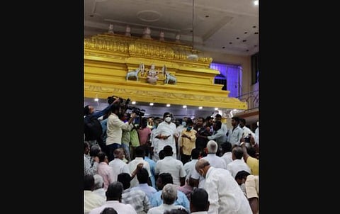 PWD minister A Namassivayam at a meeting with  his supporters on Saturday. (Photo | EPS)