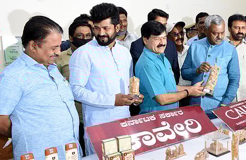 Minister S T Somashekhar, MLAs SA Ramadas and L Nagendra, MP Pratap Simha, MUDA Chairman H V Rajeev during inauguration of Sandalwood museum in Mysuru on Monday. (Photo | EPS/Udayshankar S)