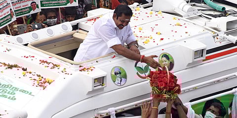 Chief Minister Edappadi K Palaniswami addressing a crowd during the election campaign at Puliyakulam, in Coimbatore. (Photo| U Rakesh Kumar, EPS)