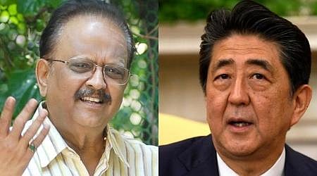 Shri S P Balasubramaniam (L)  and Shinzo Abe (R)