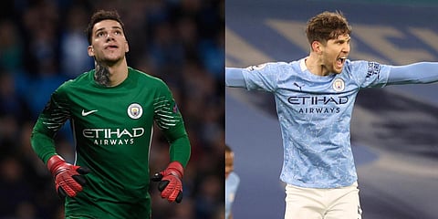 Manchester City's Ederson​ (L) and John Stones (Photo| Facebook and AP)