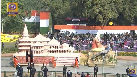 UP tableau on display at the Republic day parade. (Photo | Twitter / ANI)