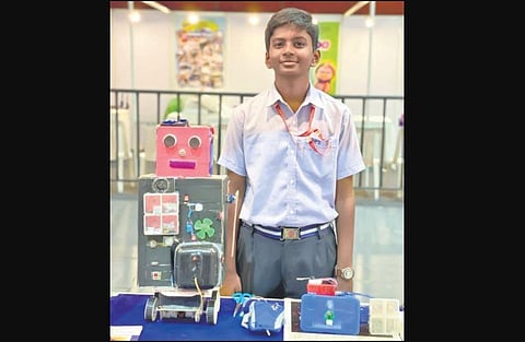 Hemesh Chadalavada with a prototype of his innovation