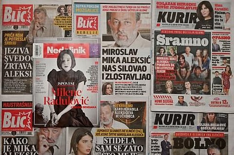 Front pages of Serbian papers depicting Milena Radulovic, a actress who triggered a “Me Too” moment when she publicly accused her former drama teacher of rape. (Photo | AFP)