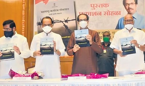 Maharashtra Chief Minister Uddhav Thackeray launches the book, Maharashtra-Karnataka Seemavad: Sangharsh Aani Sankalp, in Mumbai on Wednesday