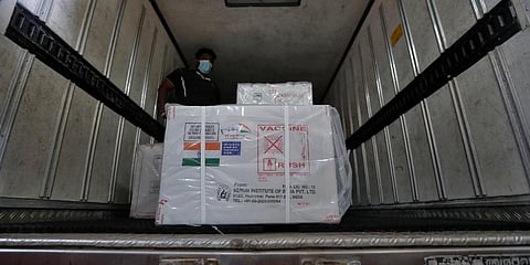 A consignment of Oxford-AstraZeneca vaccine donated by the Indian government at a medical warehouse in Sri Lanka. (Photo | AP)