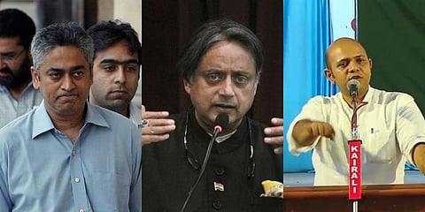 From Left: Rajdeep Sardesai, Shashi Tharoor and Vinod K Jose. (File Photos. YouTube)