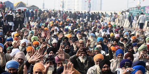 Farmers during their ongoing agitation against the new farm laws at Ghazipur border in New Delhi. (Photo | Parveen Negi, EPS)