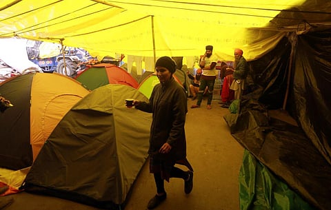 Farmers during their agitation against new farm laws at Singhu border in New Delhi. (Photo | Shekhar Yadav, EPS)