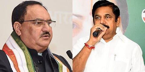 BJP national president J P Nadda (L) and Tamil Nadu CM Edappadi Palaniswami (R)