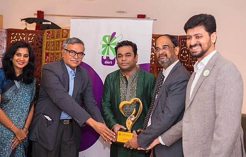 Music composer AR Rahman receives the ‘Alert Being ICON Award’ from the NGO ALERT in Chennai on Friday | Express