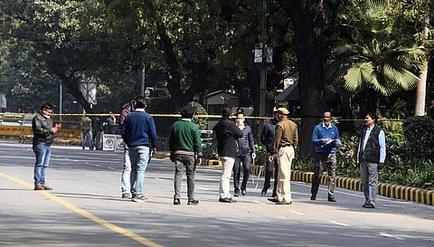 An investigation team of Delhi Police's Special Cell had earlier in the day visited the site near the embassy. (Photo | Parveen Negi, EPS)