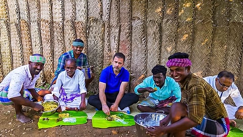 Rahul Gandhi along with the chefs of 'Village Cooking Channel'. (Photo | Special Arrangement)