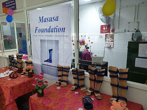 In the first phase, ten pieces of equipment worth Rs 50,000 were distributed to the children in the presence of their parents on Saturday (Photo | Special arrangement)